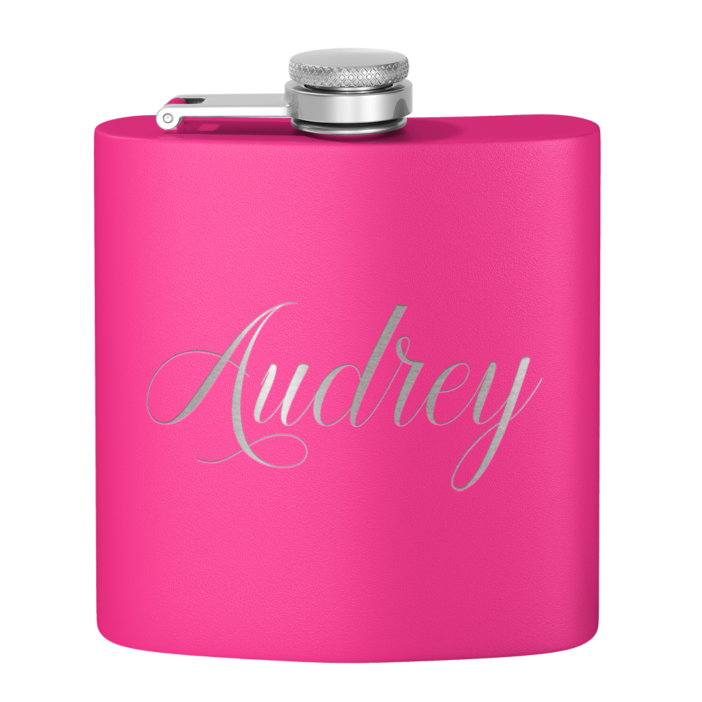 Cuptify Personalized for Women Laser Engraved on Hot Pink 6 oz Hip Flask
