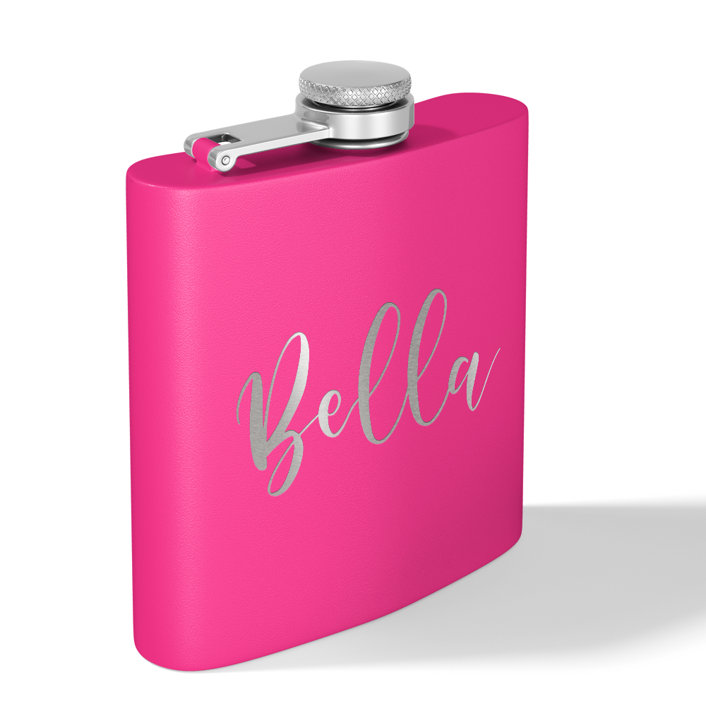 Cuptify Personalized for Women Laser Engraved on Hot Pink 6 oz Hip Flask