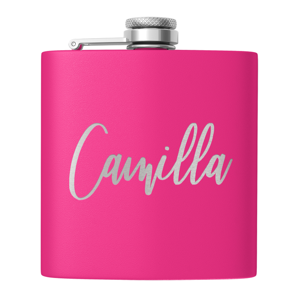 Cuptify Personalized for Women Laser Engraved on Hot Pink 6 oz Hip Flask