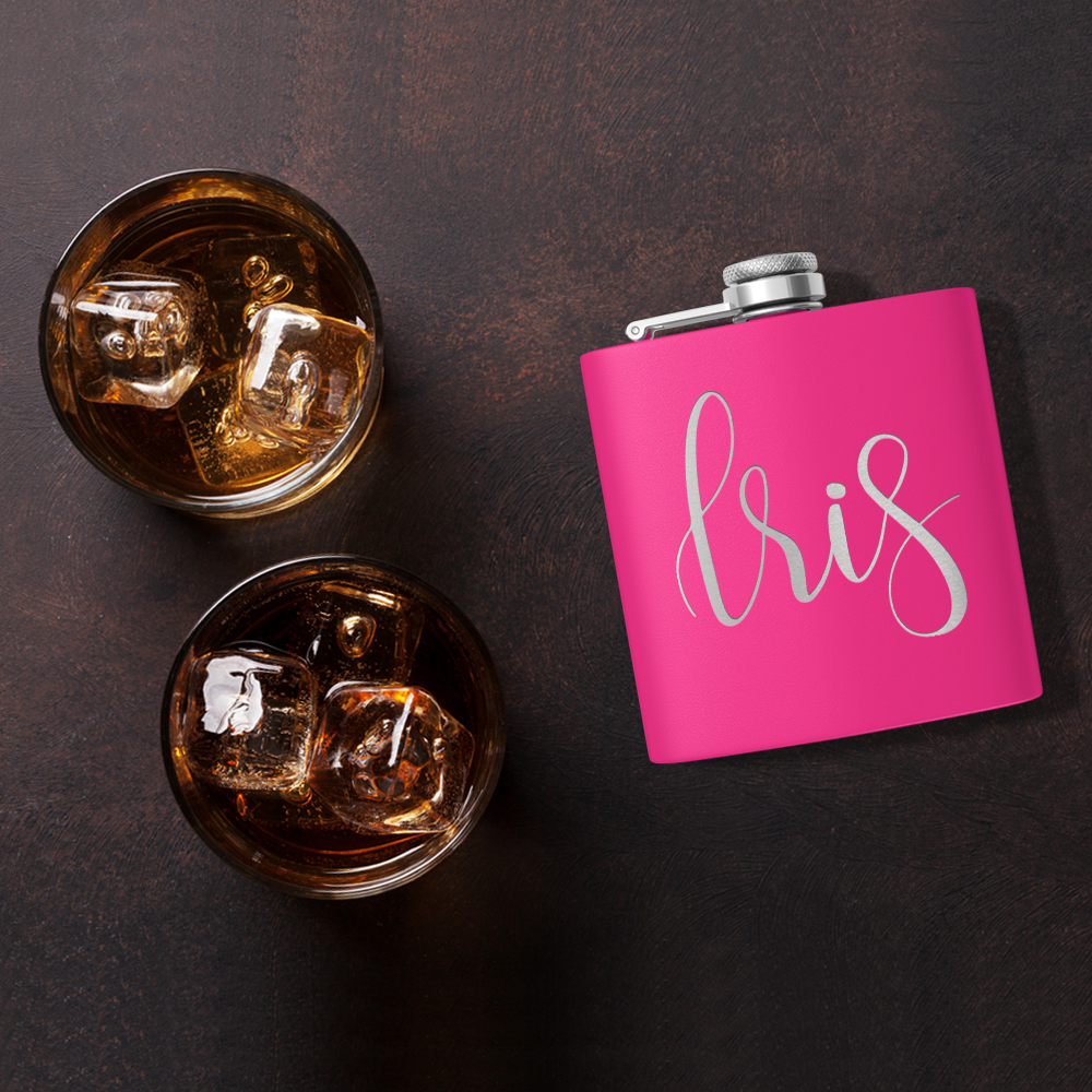 Cuptify Personalized for Women Laser Engraved on Hot Pink 6 oz Hip Flask