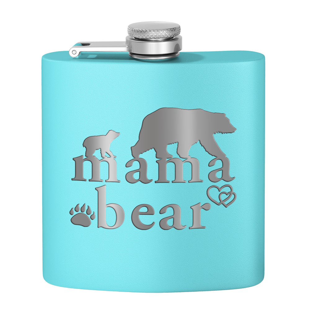 Mama Bear Hearts Laser Engraved 6oz Mom Flask
