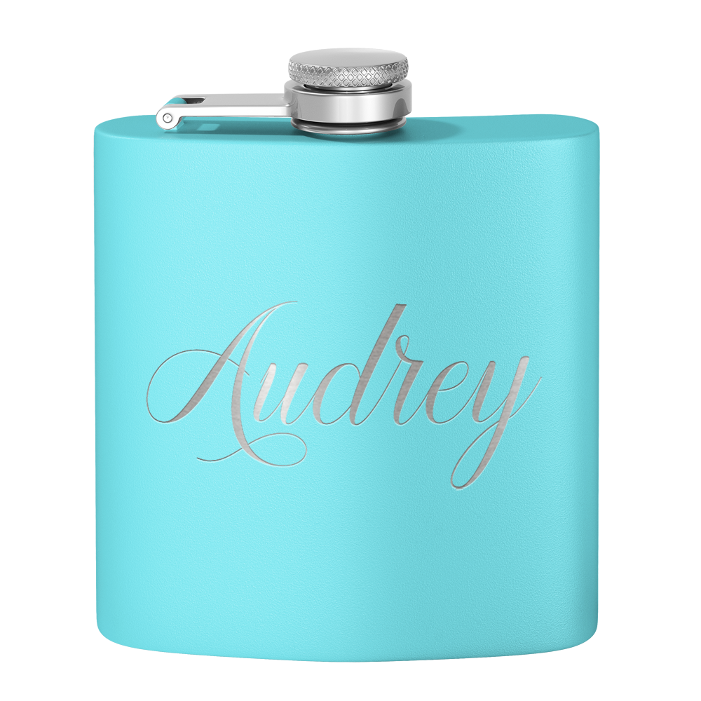Cuptify Personalized for Women Laser Engraved on Lite Blue 6 oz Hip Flask