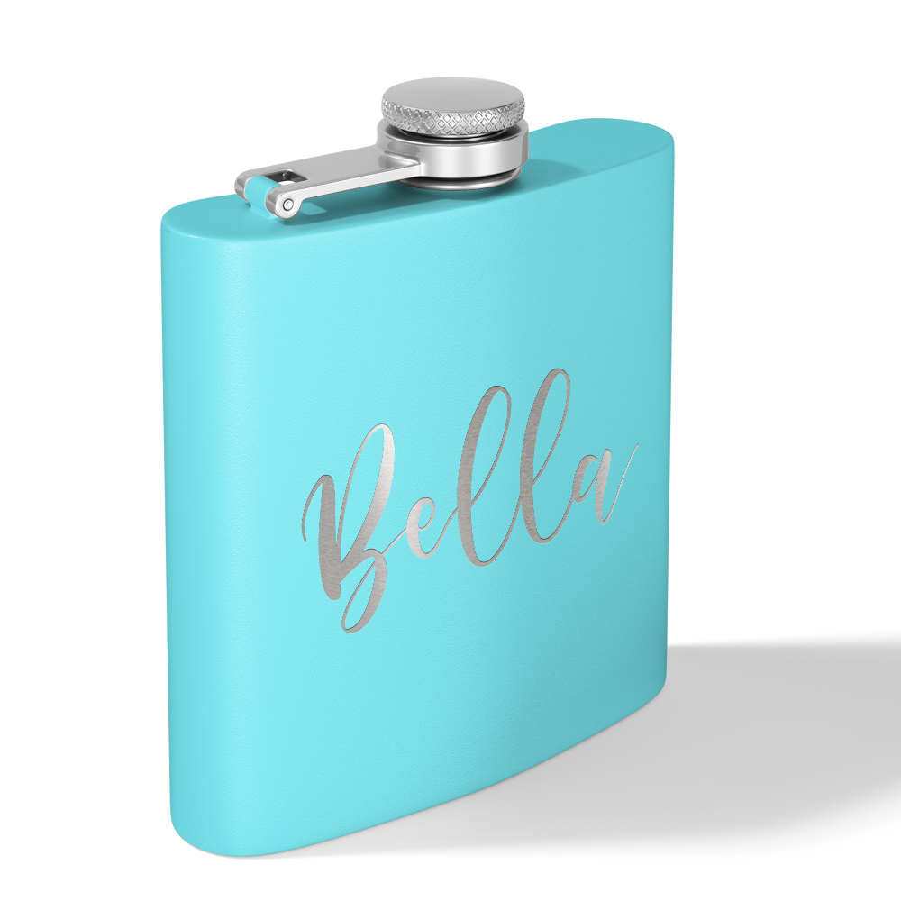 Cuptify Personalized for Women Laser Engraved on Lite Blue 6 oz Hip Flask