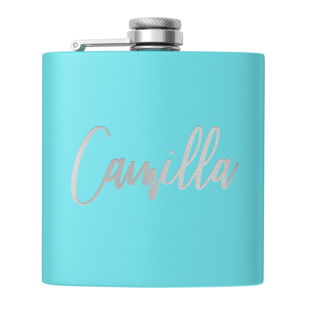 Cuptify Personalized for Women Laser Engraved on Lite Blue 6 oz Hip Flask