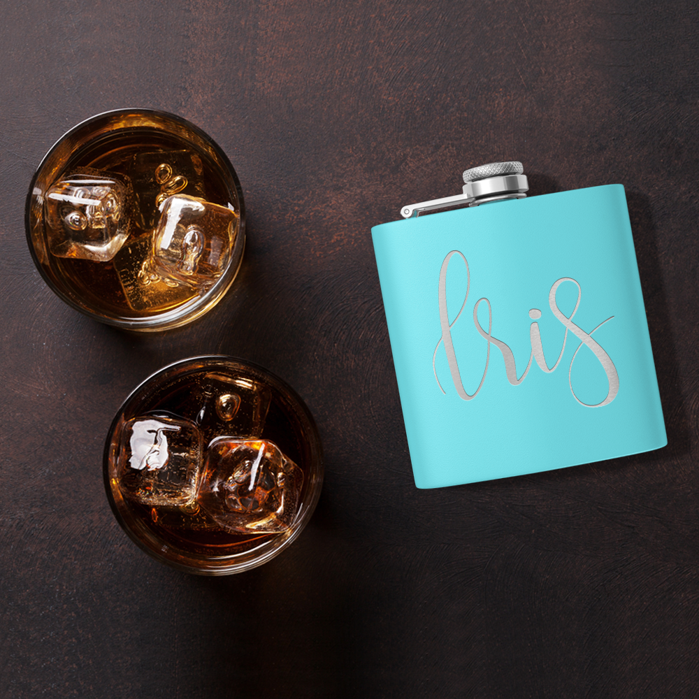 Cuptify Personalized for Women Laser Engraved on Lite Blue 6 oz Hip Flask