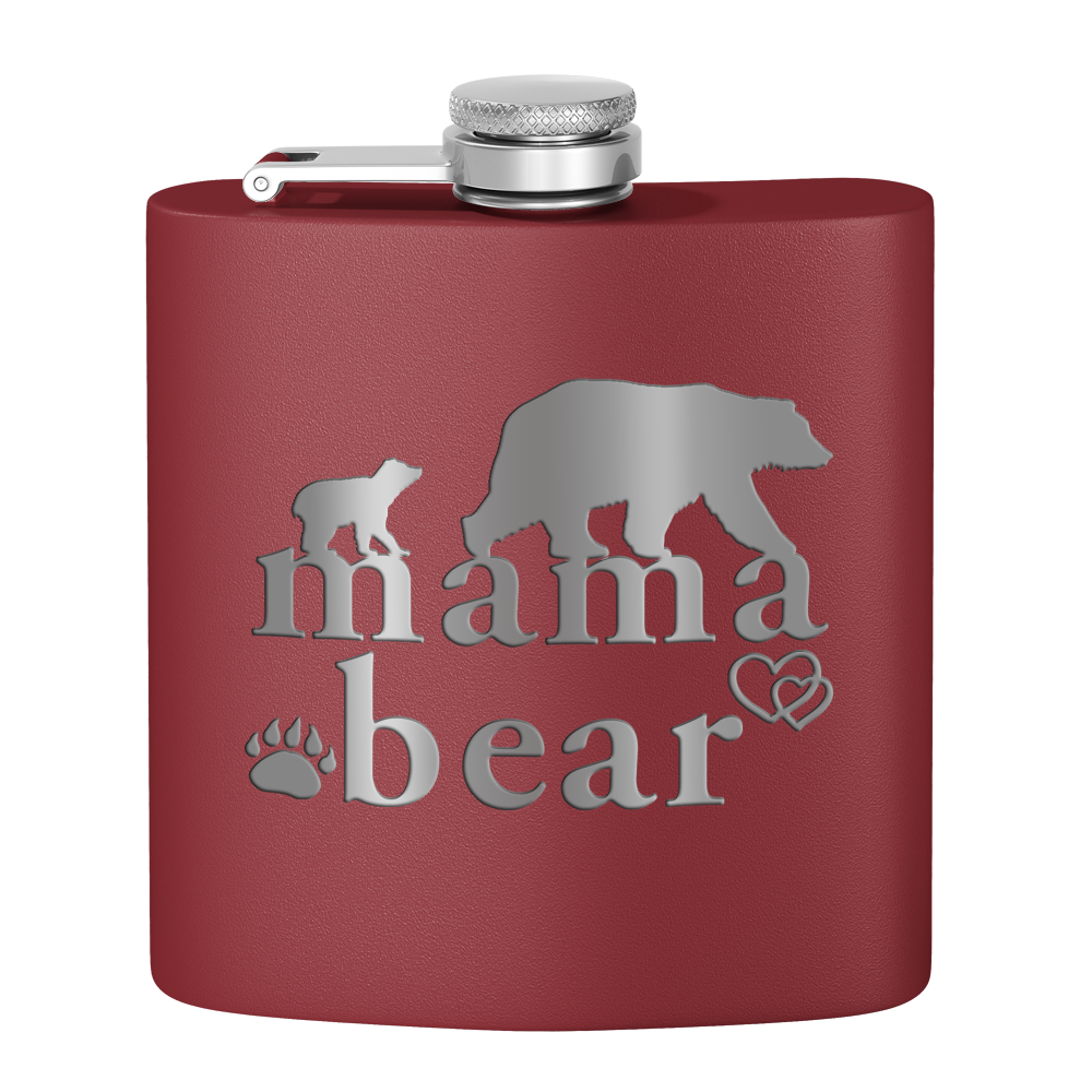 Mama Bear Hearts Laser Engraved 6oz Mom Flask