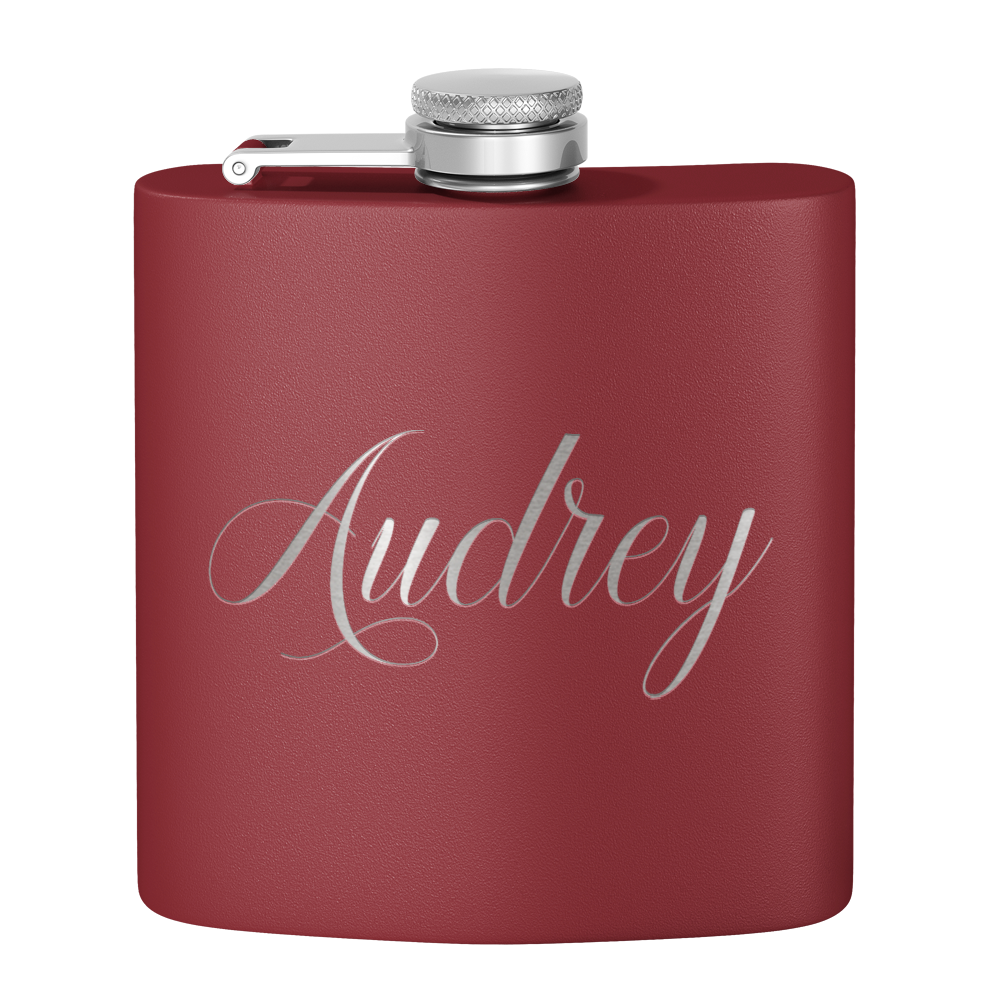 Cuptify Personalized for Women Laser Engraved on Maroon 6 oz Hip Flask