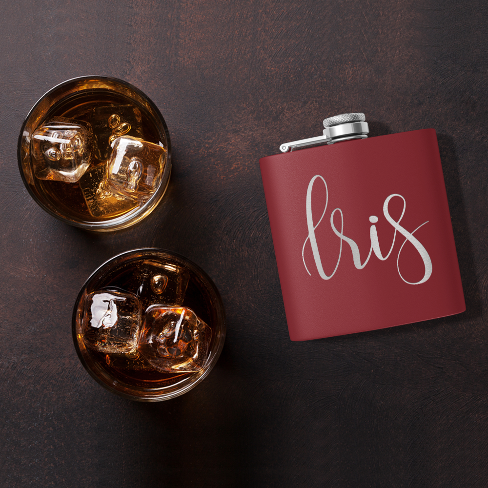 Cuptify Personalized for Women Laser Engraved on Maroon 6 oz Hip Flask
