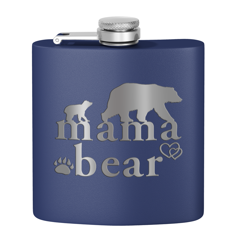 Mama Bear Hearts Laser Engraved 6oz Mom Flask