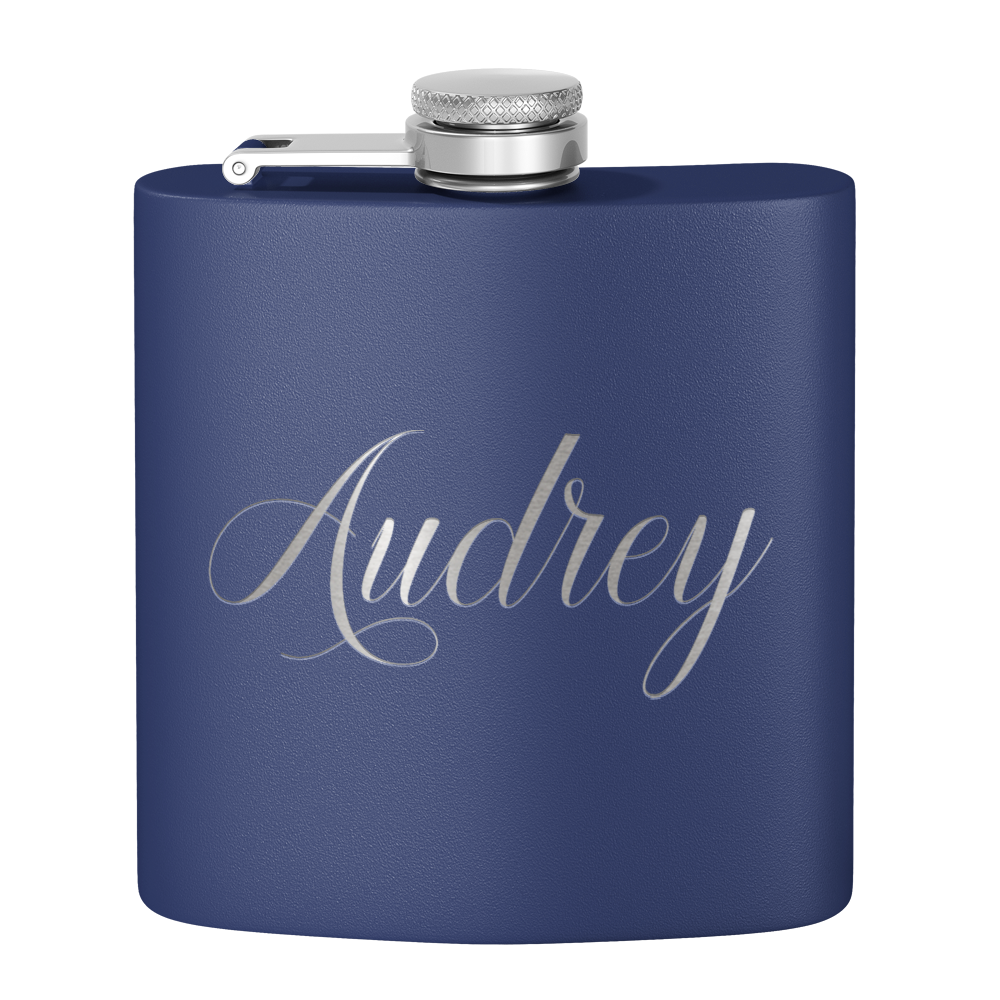 Cuptify Personalized for Women Laser Engraved on Navy Blue 6 oz Hip Flask