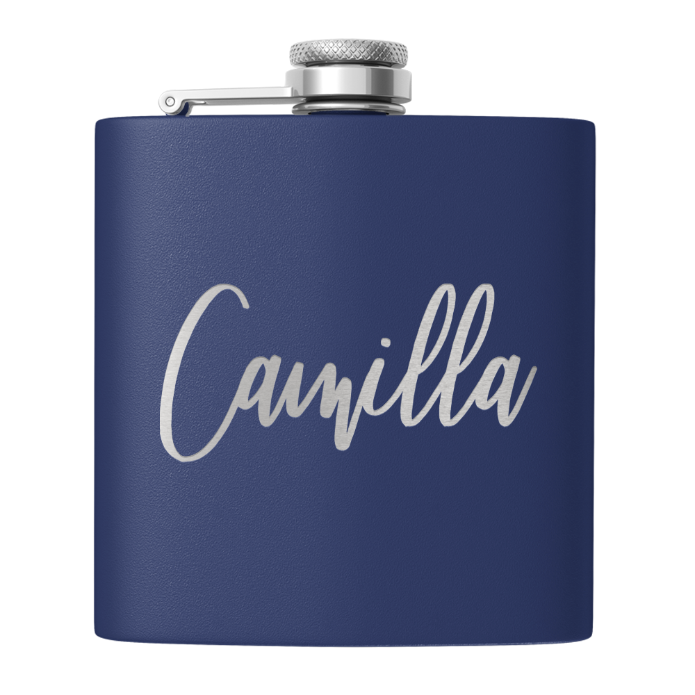 Cuptify Personalized for Women Laser Engraved on Navy Blue 6 oz Hip Flask