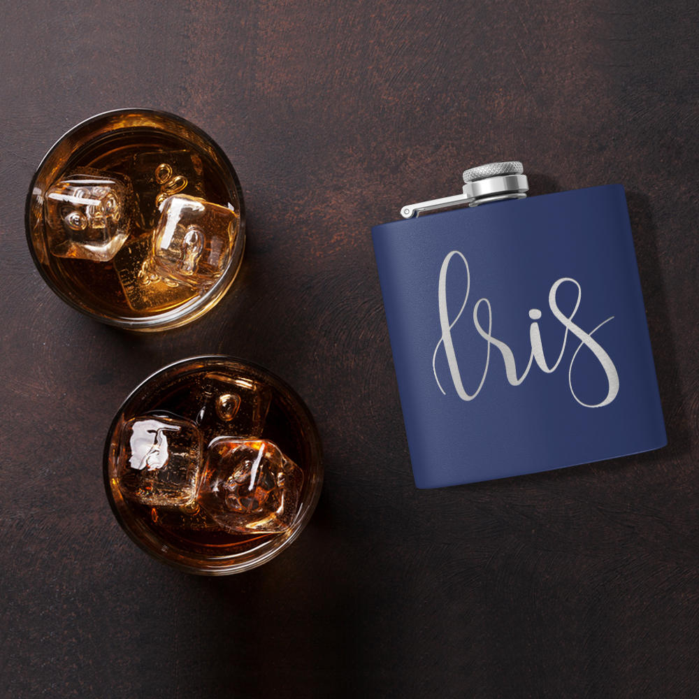 Cuptify Personalized for Women Laser Engraved on Navy Blue 6 oz Hip Flask