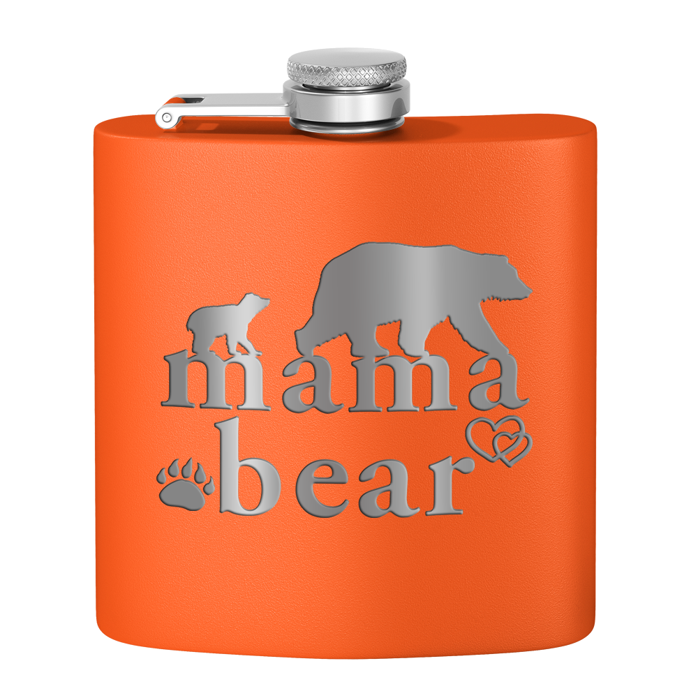 Mama Bear Hearts Laser Engraved 6oz Mom Flask