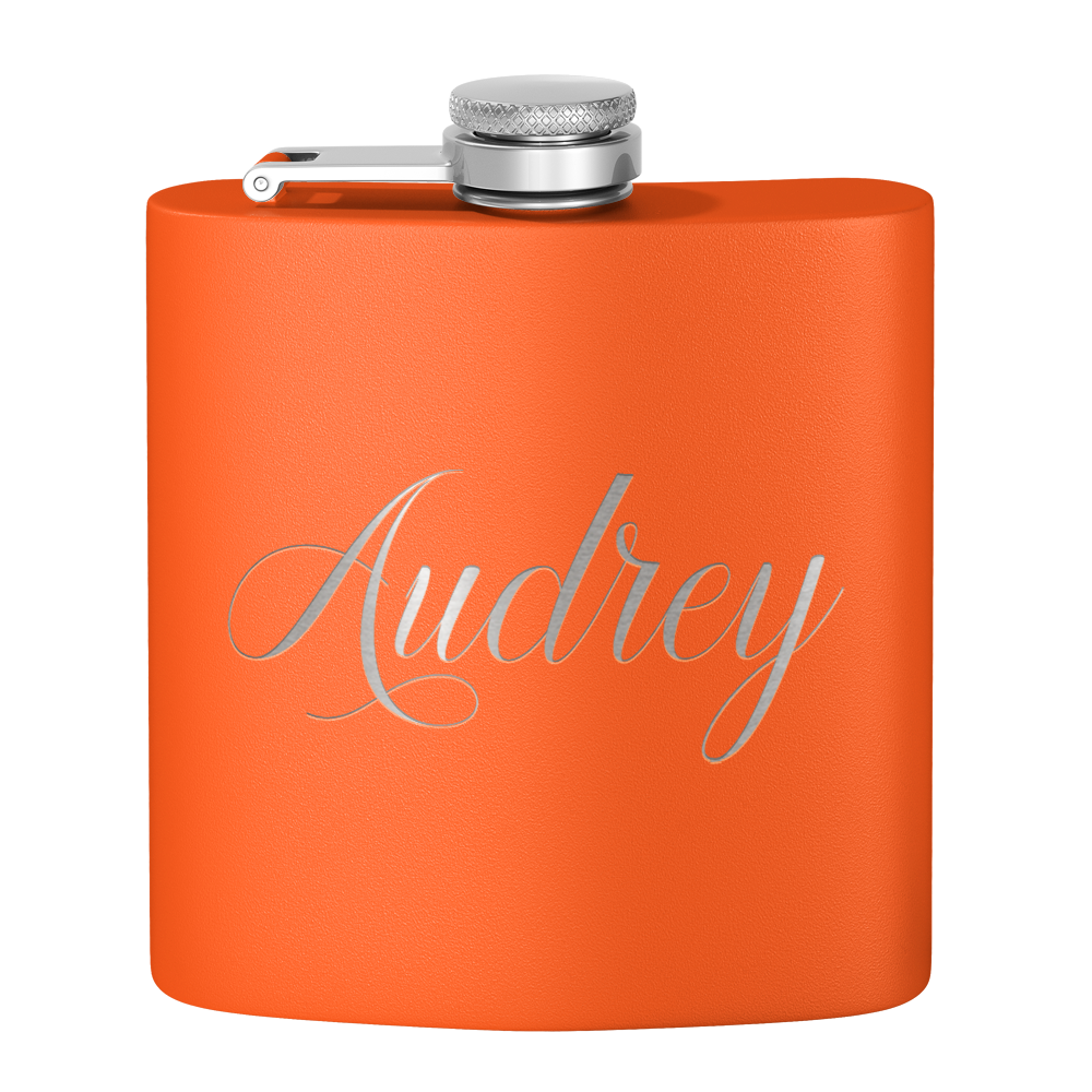 Cuptify Personalized for Women Laser Engraved on Orange 6 oz Hip Flask
