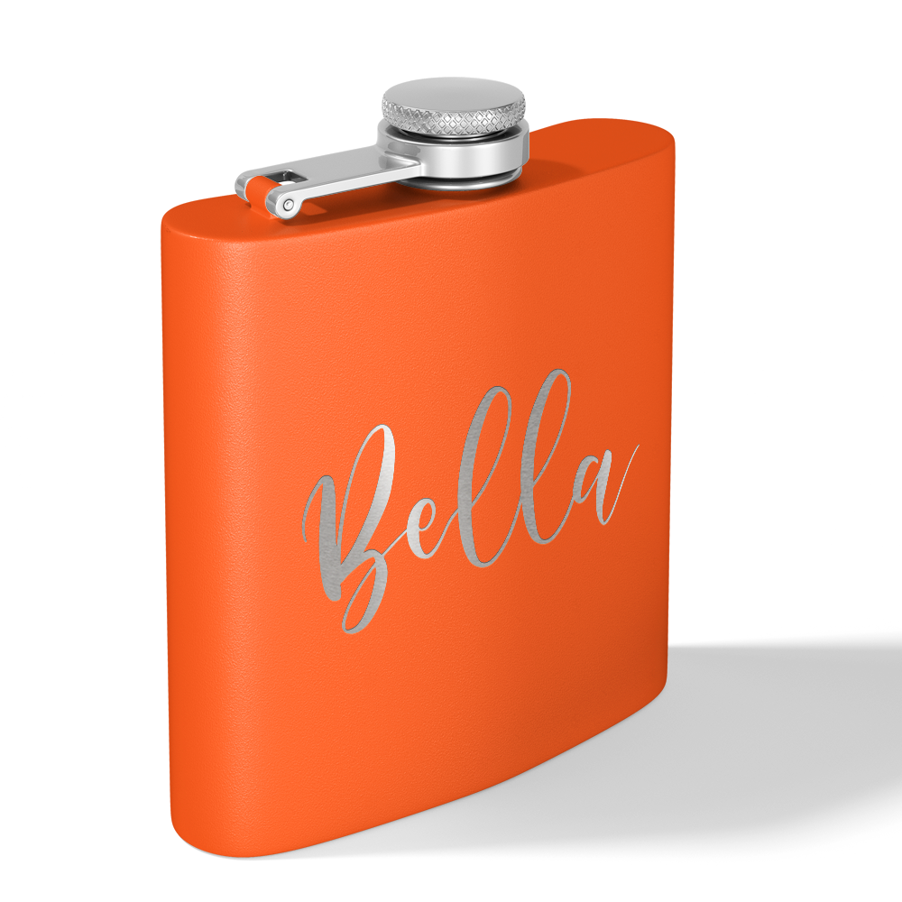 Cuptify Personalized for Women Laser Engraved on Orange 6 oz Hip Flask