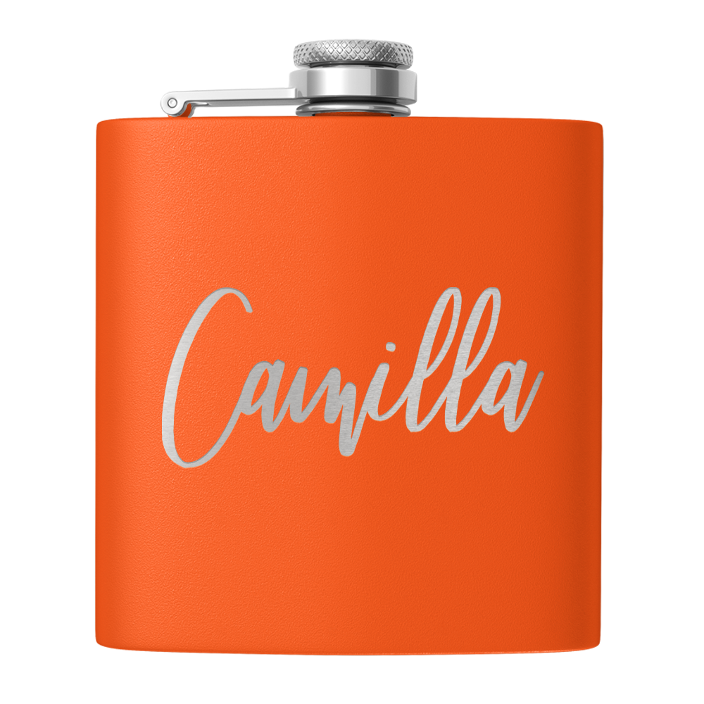 Cuptify Personalized for Women Laser Engraved on Orange 6 oz Hip Flask