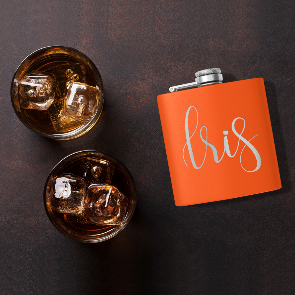 Cuptify Personalized for Women Laser Engraved on Orange 6 oz Hip Flask