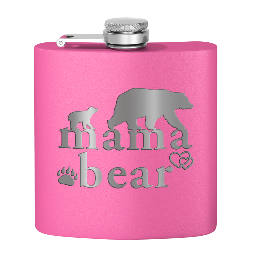 Mama Bear Hearts Laser Engraved 6oz Mom Flask