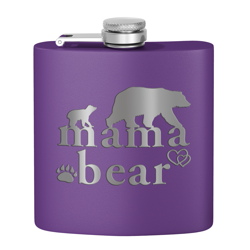 Mama Bear Hearts Laser Engraved 6oz Mom Flask