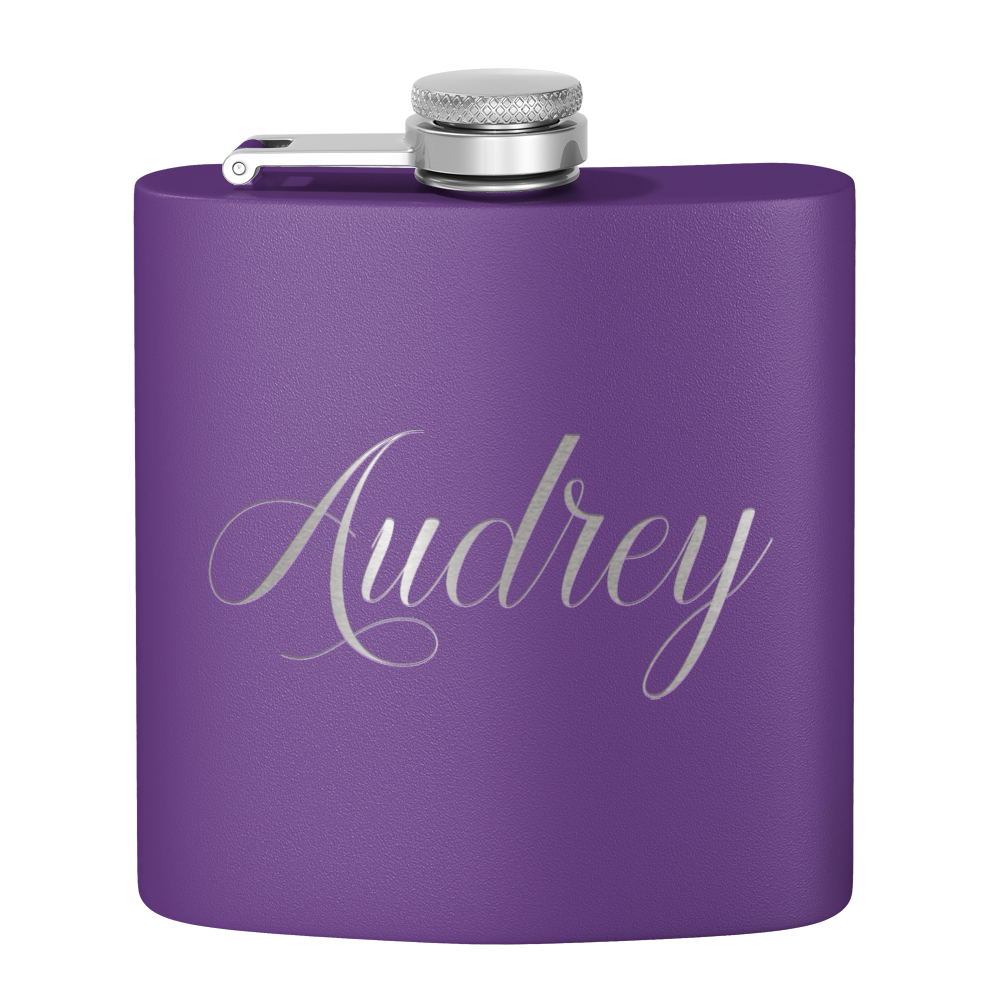 Cuptify Personalized for Women Laser Engraved on Purple 6 oz Hip Flask