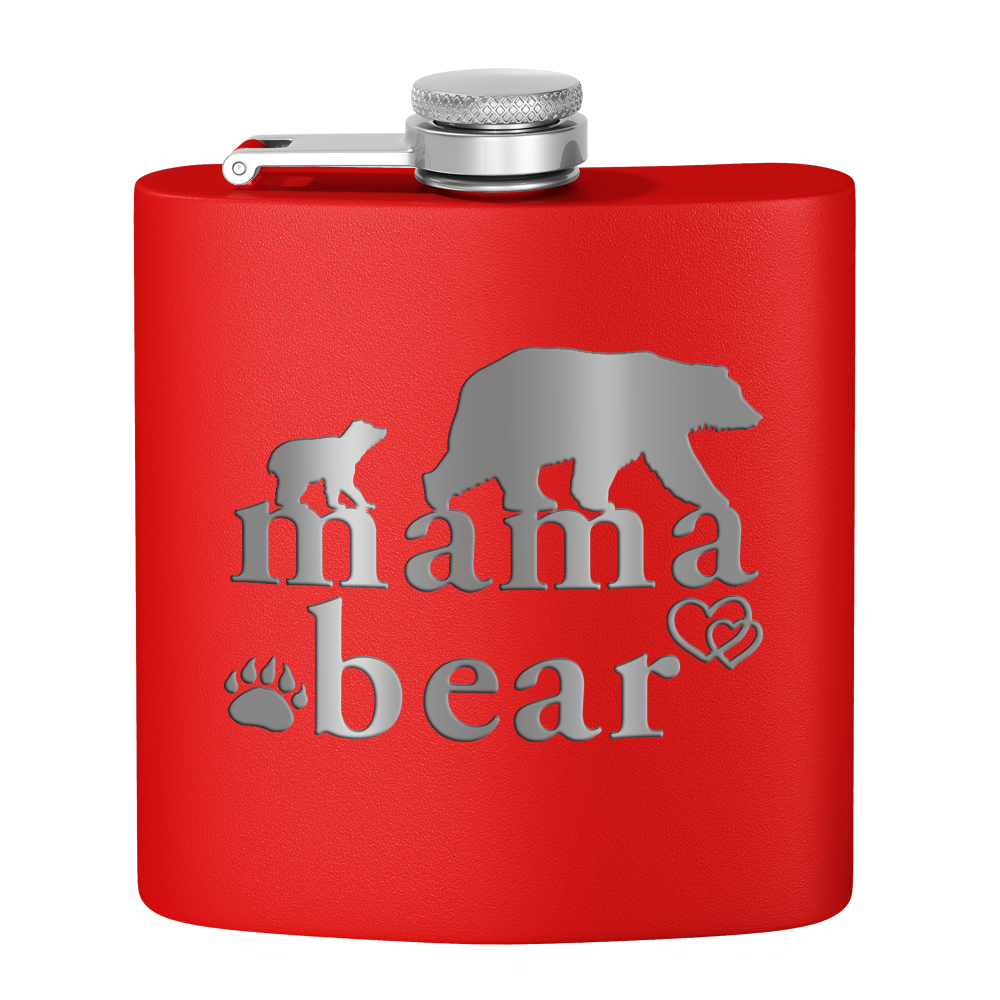 Mama Bear Hearts Laser Engraved 6oz Mom Flask