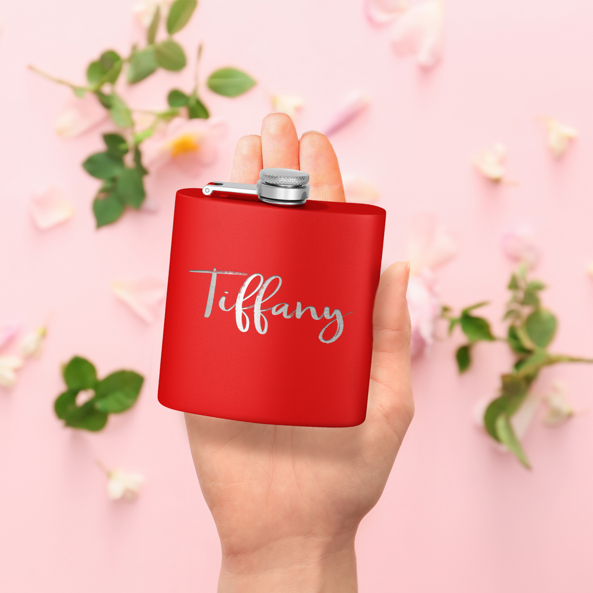 Cuptify Personalized for Women Laser Engraved on Red 6 oz Hip Flask