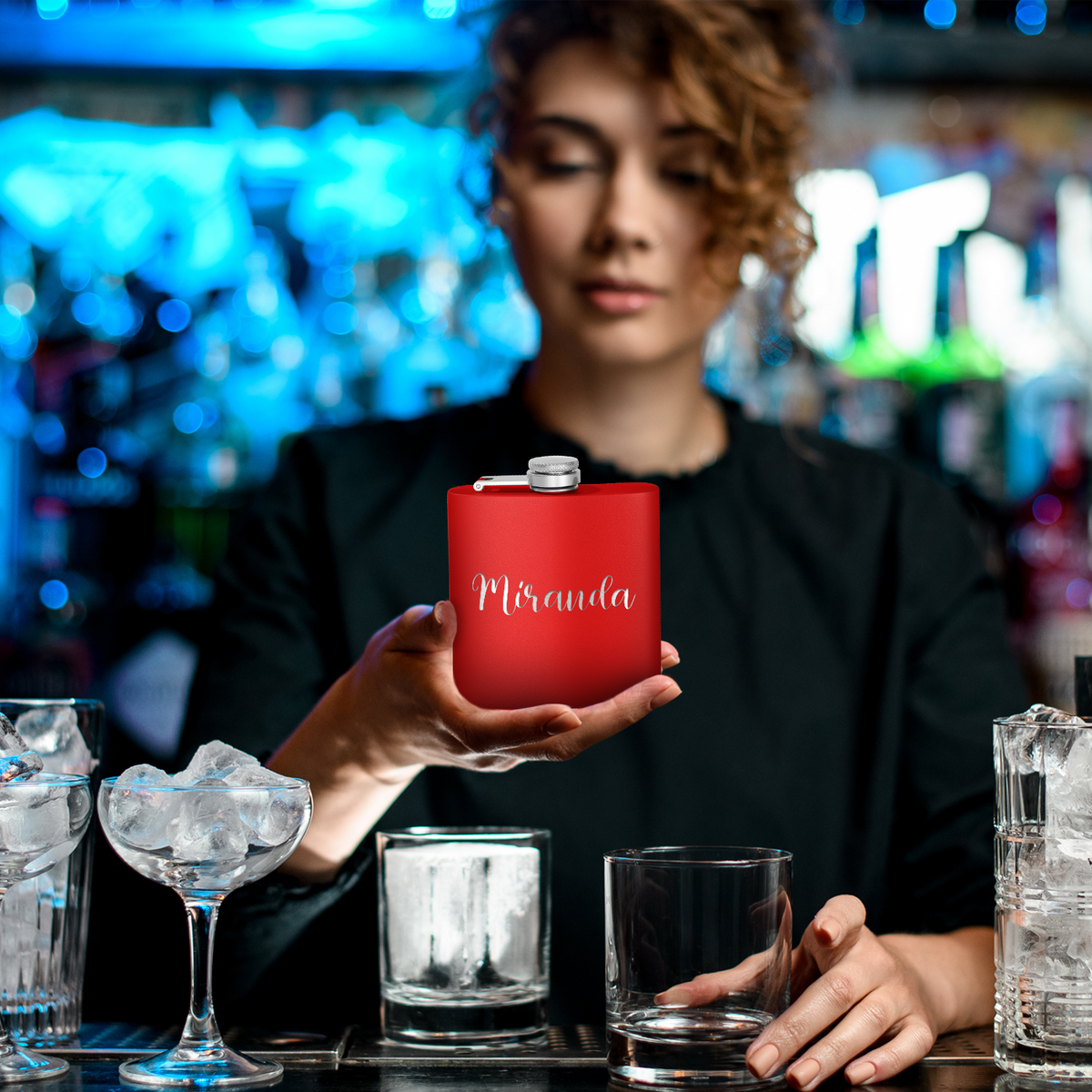 Cuptify Personalized for Women Laser Engraved on Red 6 oz Hip Flask