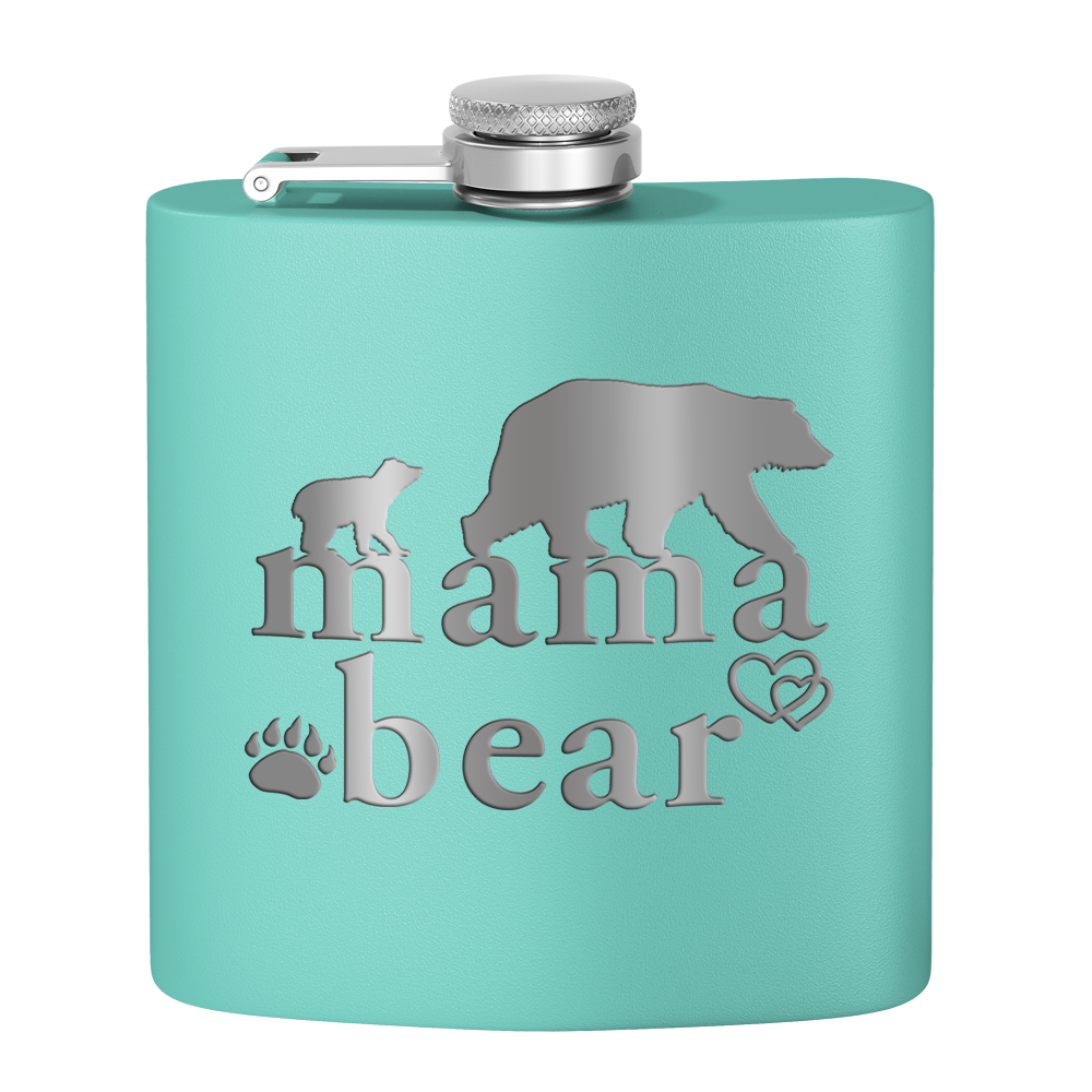 Mama Bear Hearts Laser Engraved 6oz Mom Flask