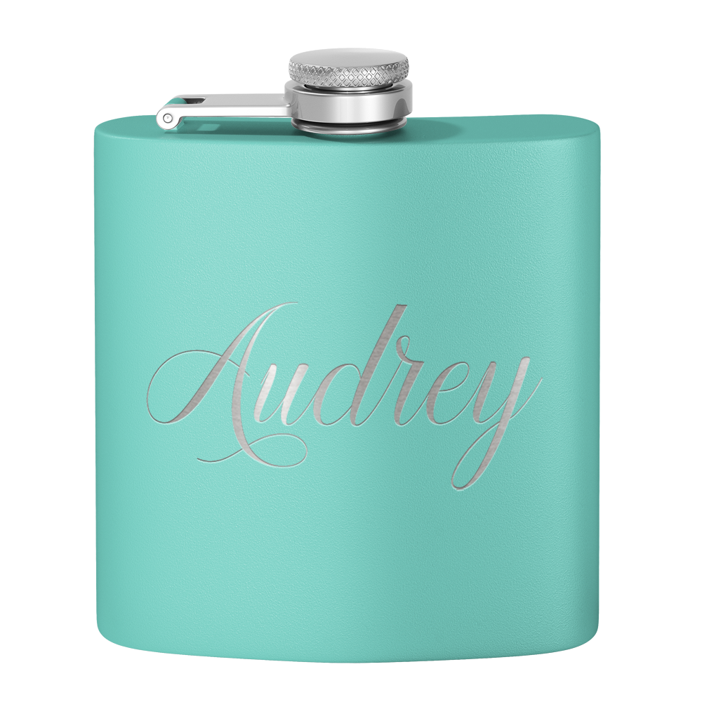 Cuptify Personalized for Women Laser Engraved on Seafoam 6 oz Hip Flask