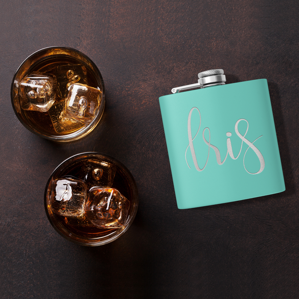Cuptify Personalized for Women Laser Engraved on Seafoam 6 oz Hip Flask