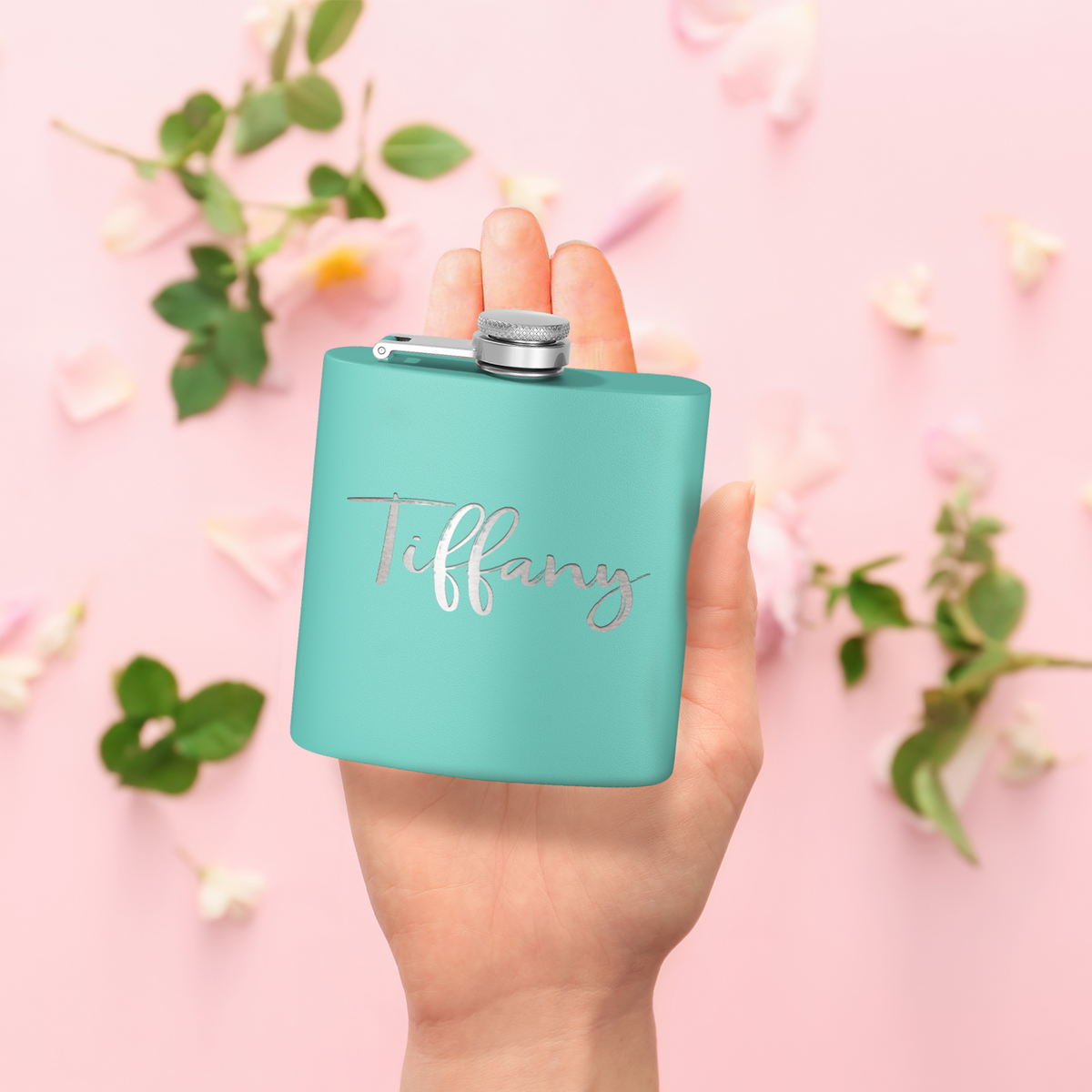 Cuptify Personalized for Women Laser Engraved on Seafoam 6 oz Hip Flask