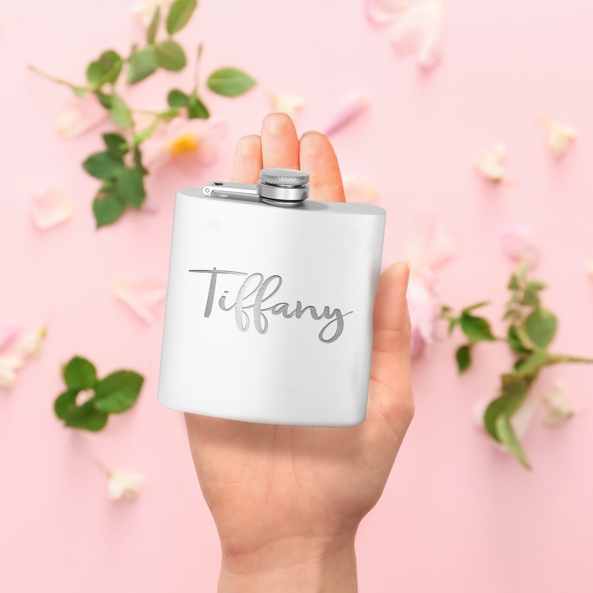Cuptify Personalized for Women Laser Engraved on White 6 oz Hip Flask