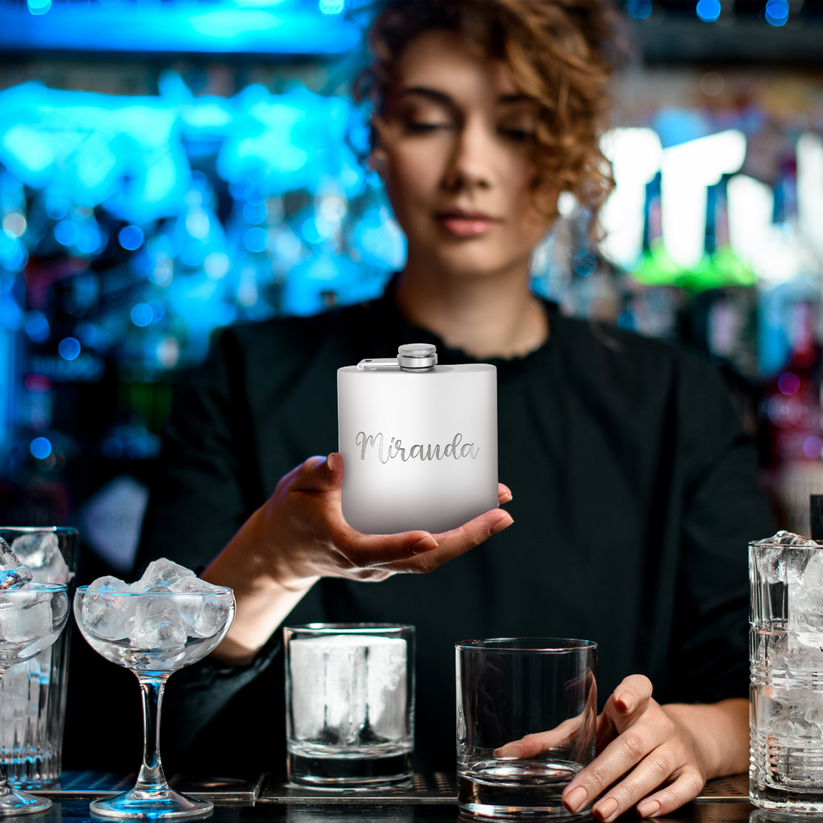 Cuptify Personalized for Women Laser Engraved on White 6 oz Hip Flask