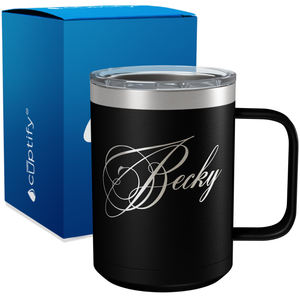 Personalized Decorative Script Engraved on 15oz Coffee Mug