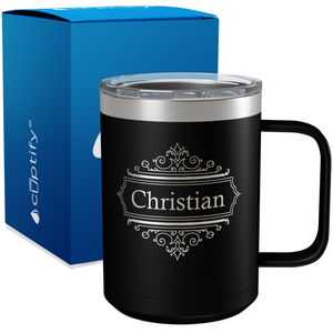 Personalized Crest Border Engraved on 15oz Coffee Mug