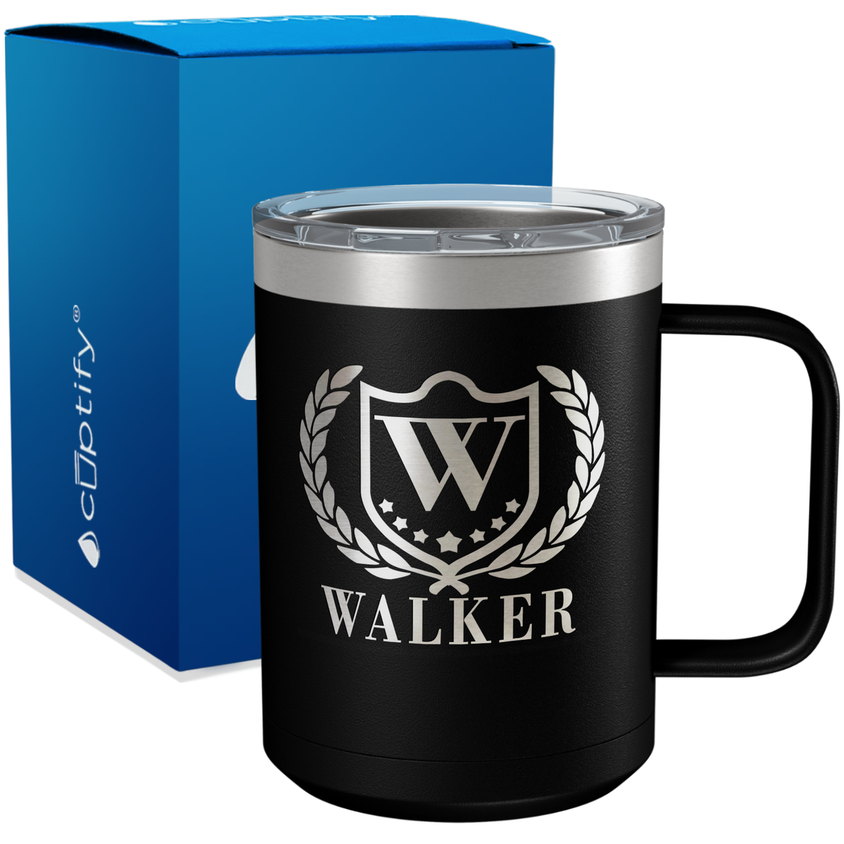Personalized Monogram with Laurels Engraved on 15oz Coffee Mug