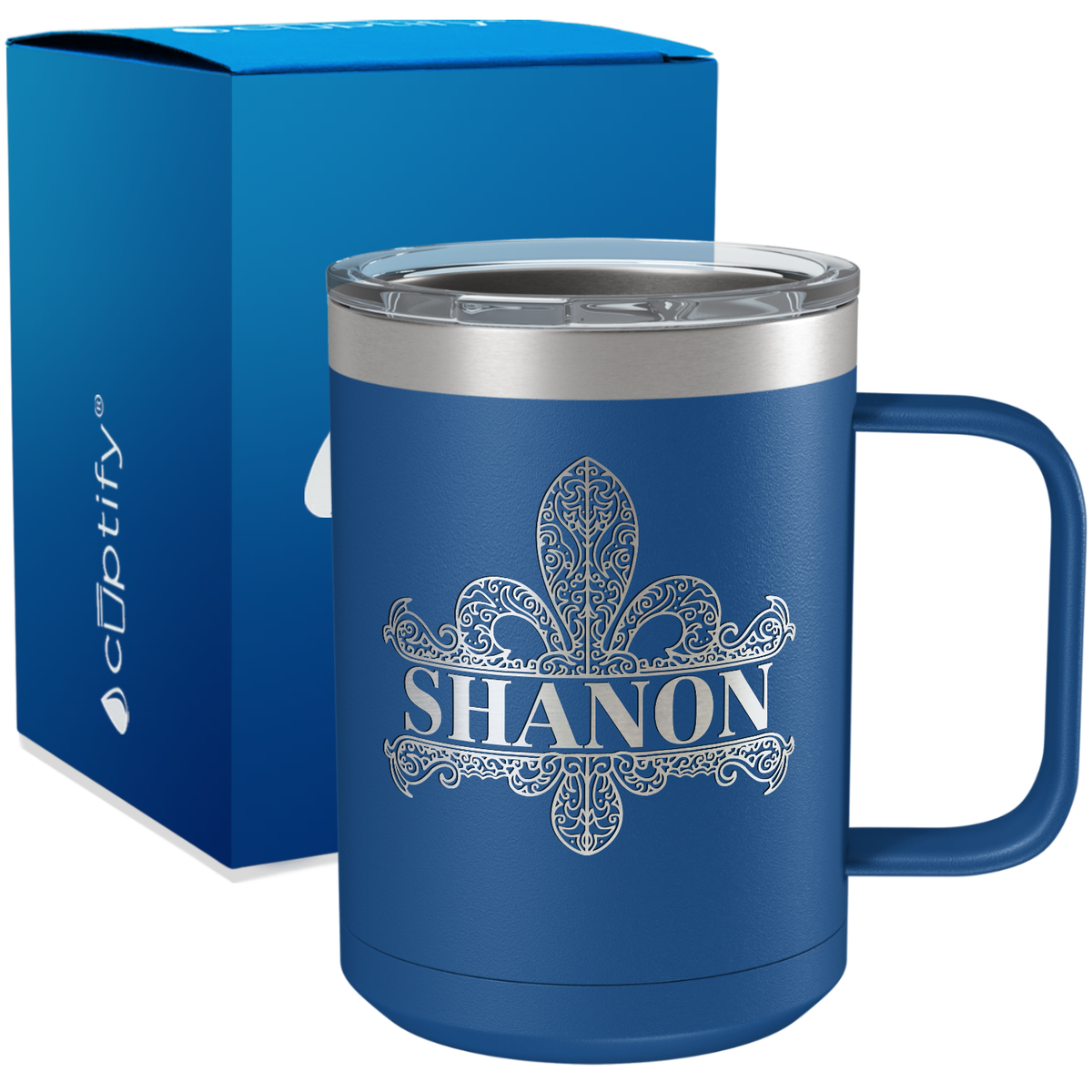 Personalized Fleur de Lis Engraved on 15oz Coffee Mug