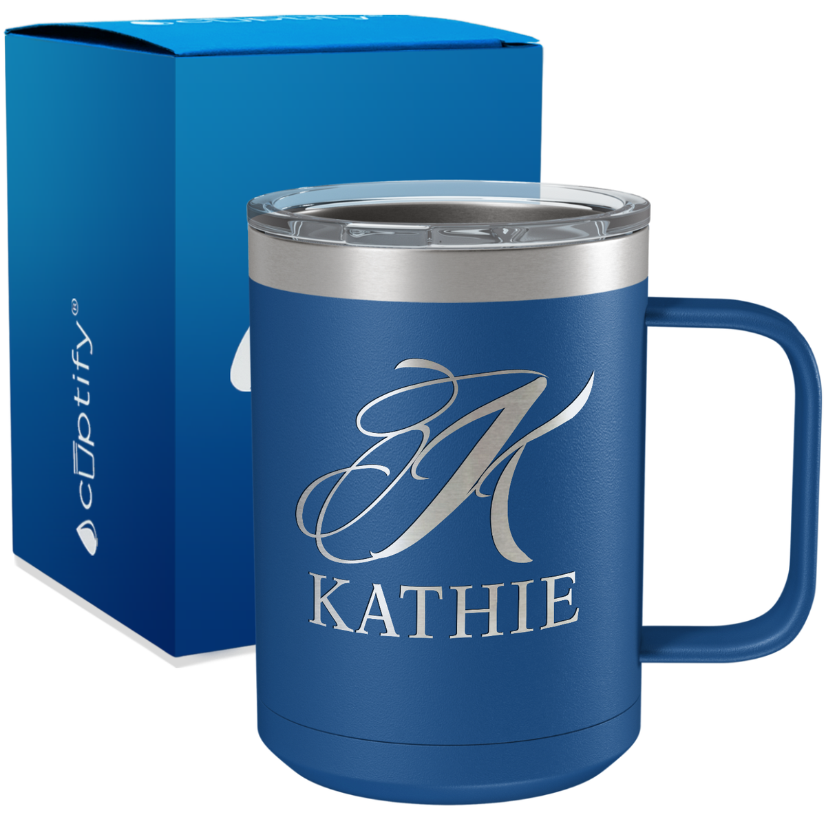 Personalized Script Initial and Name Engraved on 15oz Coffee Mug