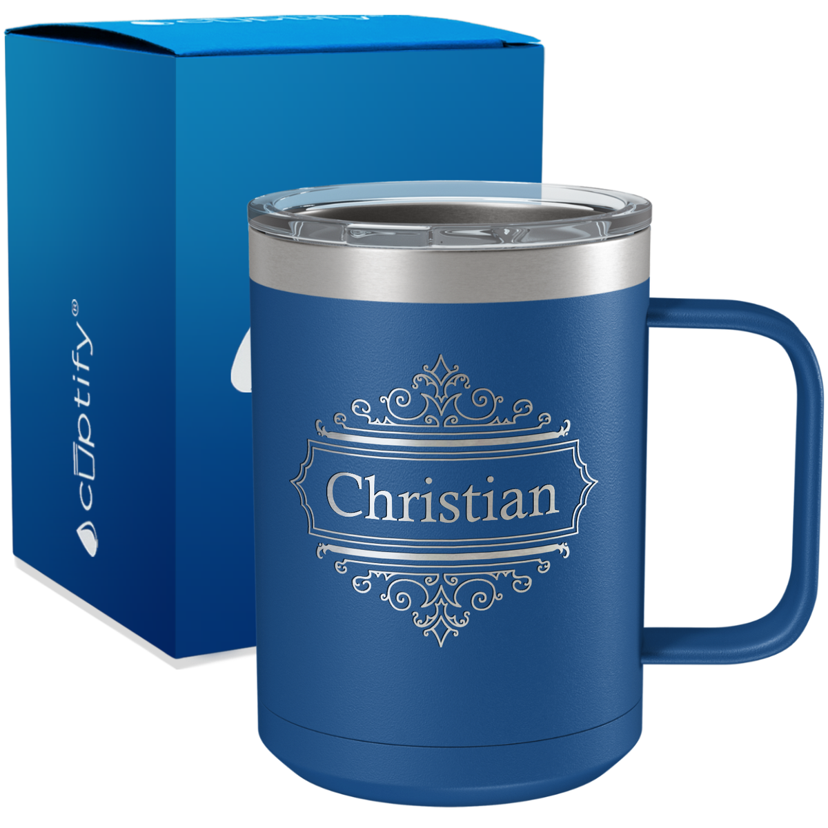 Personalized Crest Border Engraved on 15oz Coffee Mug