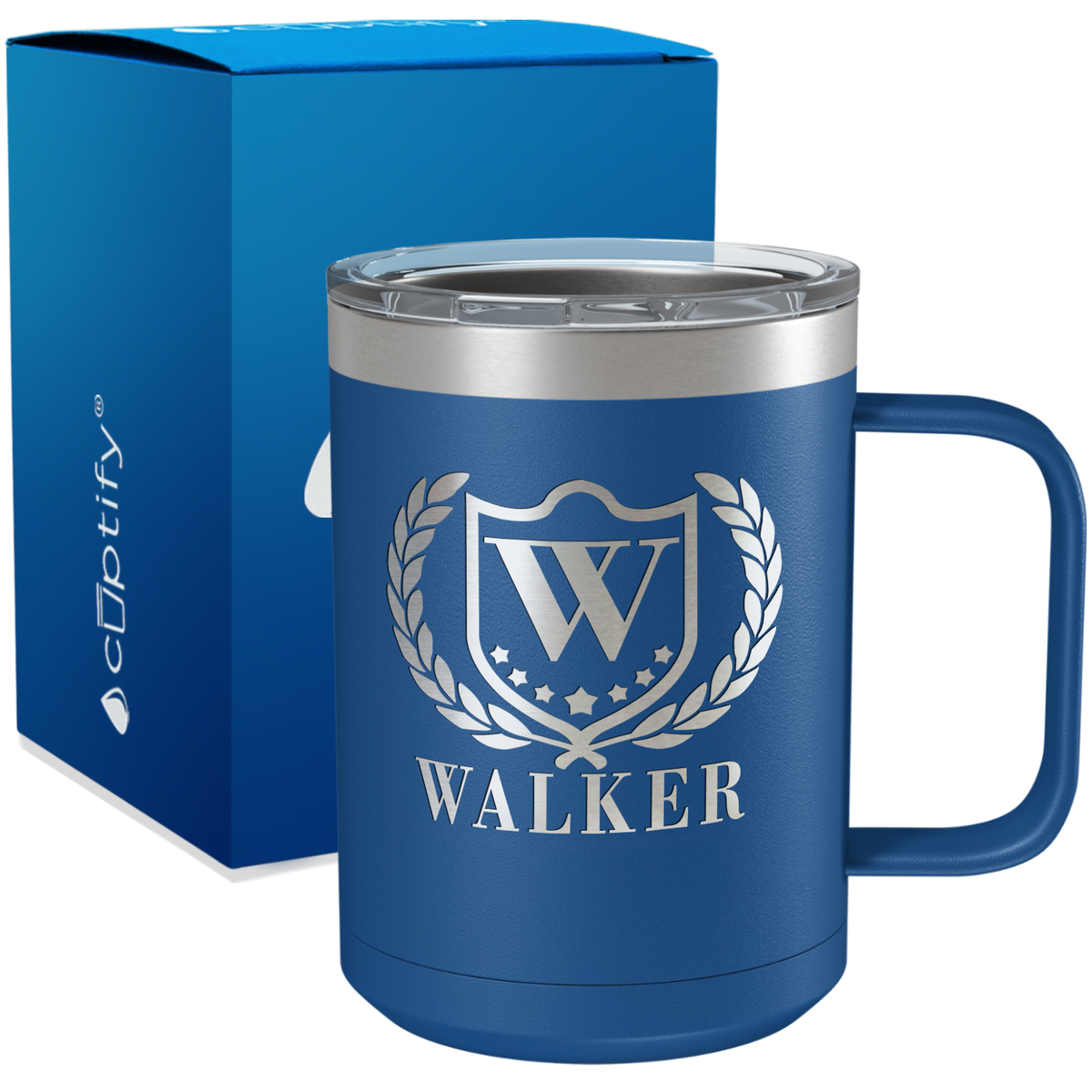 Personalized Monogram with Laurels Engraved on 15oz Coffee Mug