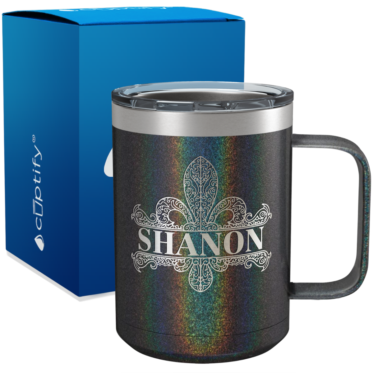 Personalized Fleur de Lis Engraved on 15oz Coffee Mug