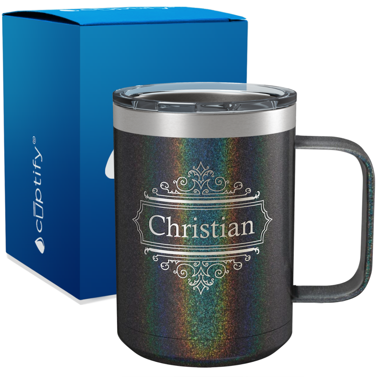 Personalized Crest Border Engraved on 15oz Coffee Mug