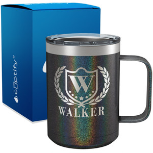 Personalized Monogram with Laurels Engraved on 15oz Coffee Mug