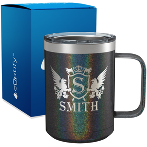 Personalized Monogram Initial Badge Crown Engraved on 15oz Coffee Mug