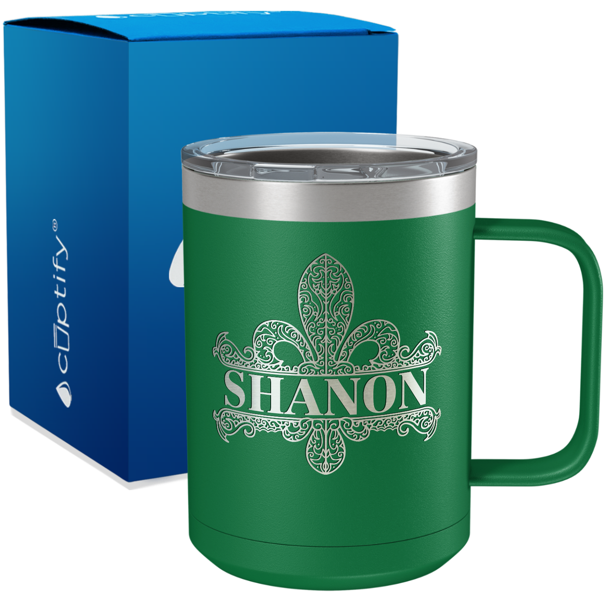 Personalized Fleur de Lis Engraved on 15oz Coffee Mug