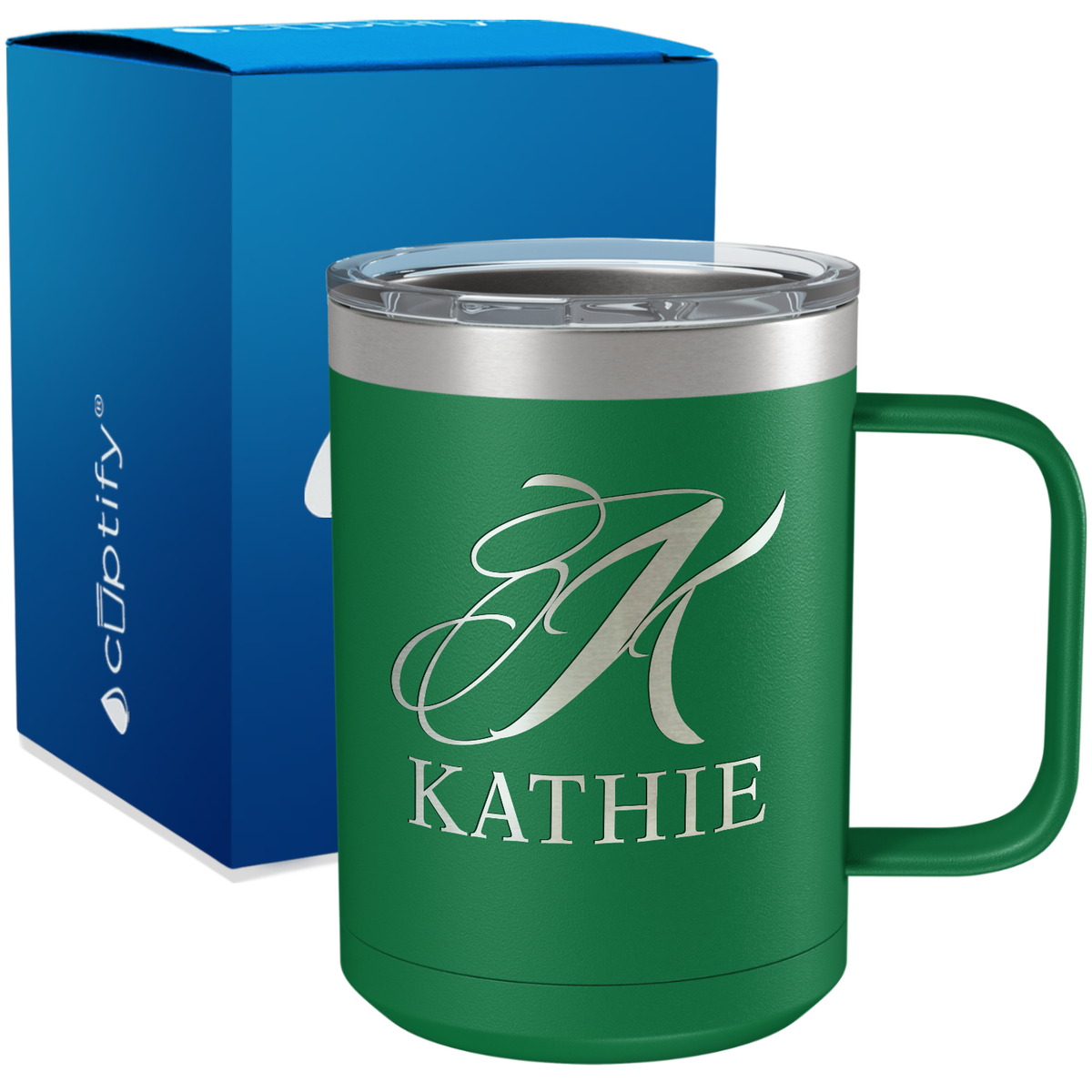 Personalized Script Initial and Name Engraved on 15oz Coffee Mug