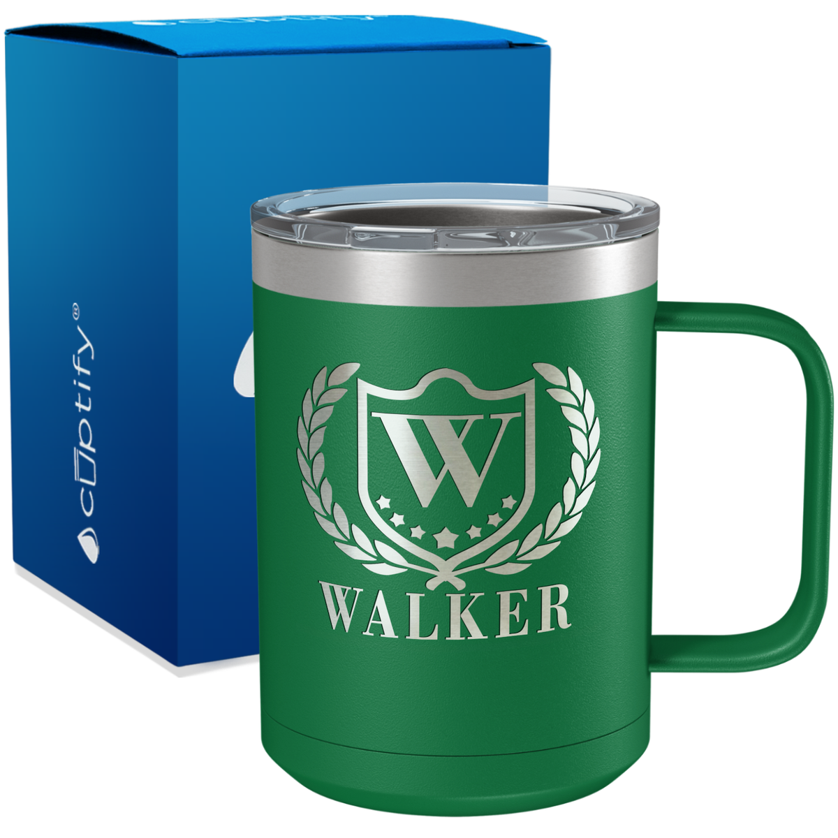 Personalized Monogram with Laurels Engraved on 15oz Coffee Mug