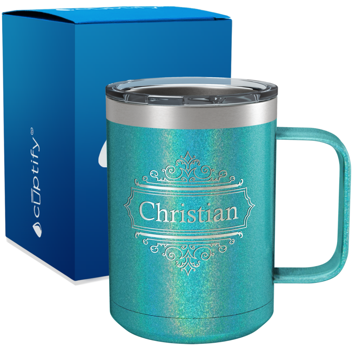 Personalized Crest Border Engraved on 15oz Coffee Mug