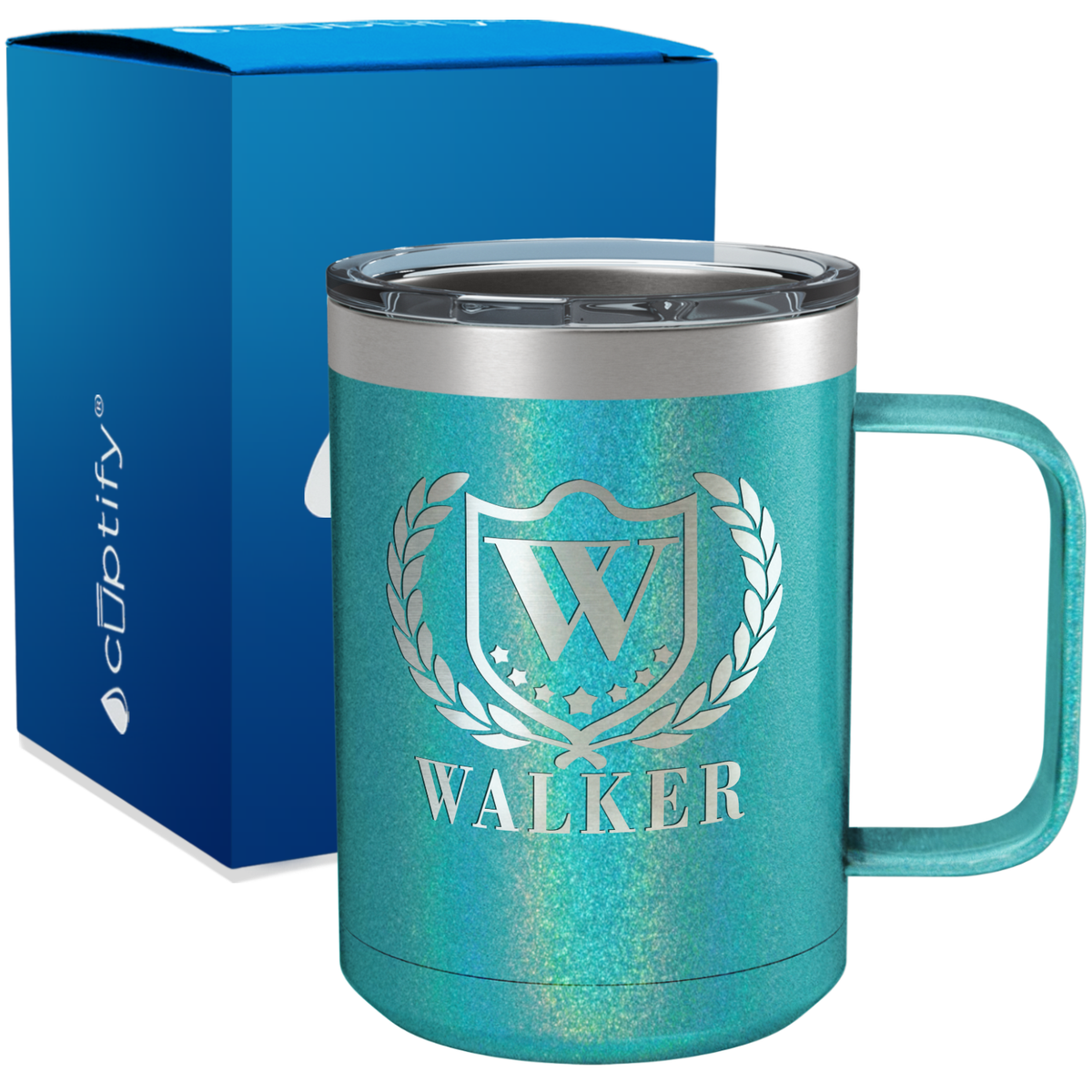 Personalized Monogram with Laurels Engraved on 15oz Coffee Mug