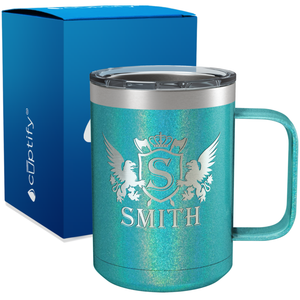 Personalized Monogram Initial Badge Crown Engraved on 15oz Coffee Mug
